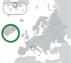 Location of&nbsp;Monaco&nbsp;(green)in Europe&nbsp;(green & dark grey)