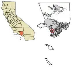 Location of Hawthorne in Los Angeles County, California.