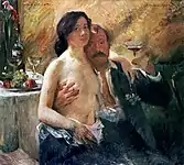 Self Portrait with his Charlotte Berend and Champagne Glass (1902), oil on canvas, 97 × 107 cm., private collection