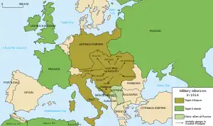 The Triple Entente (green) and the Triple Alliance (brown) in 1914: United Kingdom France
Russia