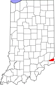 Map of Indiana highlighting Ohio County