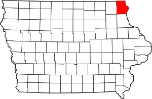 Map of Iowa highlighting Allamakee County