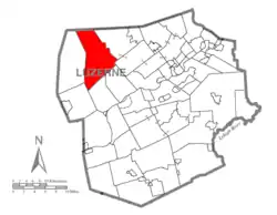 Map of Luzerne County highlighting Ross Township