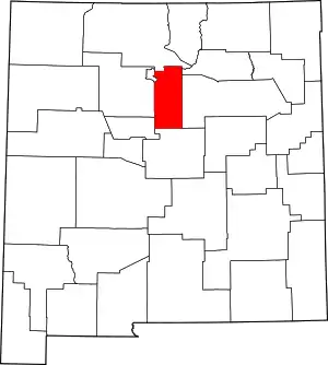 Map of New Mexico highlighting Santa Fe County