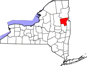 Map of New York highlighting Warren County