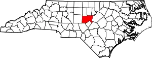 Map of North Carolina highlighting Chatham County