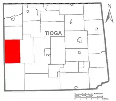Map of Tioga County Highlighting Gaines Township