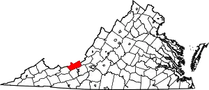 Map of Virginia highlighting Giles County