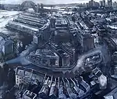 'Millers Point from top of Harbour Tower', ink acrylic gouache on paper, 120 x 131&nbsp;cm, © Jane Bennett