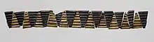 Necklace; 2600–2500 BC; gold and lapis lazuli; length: 22.5 centimetres (8.9&nbsp;in); Royal Cemetery at Ur (Iraq); Metropolitan Museum of Art