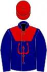 Navy blue, red yoke and stripe, red cap