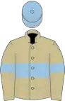 Beige, light blue hoop, armlets and cap