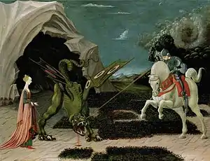 Saint George and the Dragon; by Paolo Uccello; c. 1470; oil on canvas; 55.6 x 74.2&nbsp;cm; National Gallery (London)