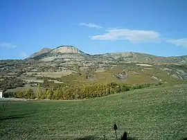 A view of La Rochette with Napoleon's Hat at 1,425&nbsp;m (4,675&nbsp;ft) and Puy de Manse at 1,646&nbsp;m (5,400&nbsp;ft)