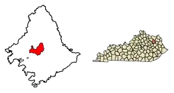Location of Morehead in Rowan County, Kentucky.