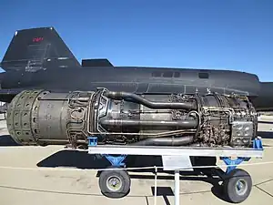 Pratt & Whitney J58 Bleed required from the compressor, pr 9:1. 4th stage bleed doors required for engine starting and venting to the nacelle are visible immediately forward of the top bleed tube. 3 of 6 tubes for 4th stage bypass bleed to the afterburner required at low corrected speeds caused by high Mach ram temperature.