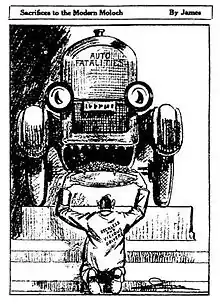 Image 41Sacrifices to the Modern Moloch, a 1922 cartoon published in The New York Times, criticizing the apparent acceptance by society of increasing automobile-related fatalities (from Road traffic safety)