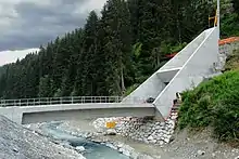 Sedrun portal (maintenance access, bridge over the Anterior Rhine), 1,334&nbsp;m (4,377&nbsp;ft)  a.s.l.