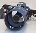 Minolta AF 500&nbsp;mm F/8 catadioptric lens mounted on a Sony Alpha 55 camera