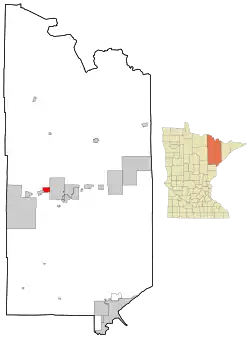 Location of the city of Kinneywithin Saint Louis County, Minnesota