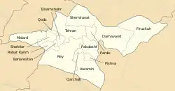 Location of Tehran County in&nbsp;Tehran&nbsp;province