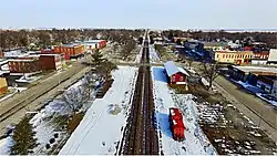 The heart of rural Bushnell, bisected by two active railroad lines, one being Amtrak