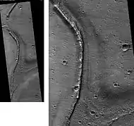 Tiu Valles Ridges, as seen by HiRISE. Ridges were probably formed by running water. Scale bar is 1&nbsp;km long.