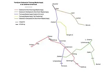 Map of 750&nbsp;mm (2&nbsp;ft&nbsp;5+1⁄2&nbsp;in) gauge tramways in the Achterhoek of Gelderland