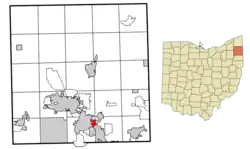 Location of McKinley Heights in Trumbull County within the state of Ohio