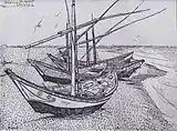 Fishing Boats on the Beach at Saintes-Maries, Reed pen, 1888, Private collection (F1428)