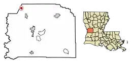 Location of Hornbeck in Vernon Parish, Louisiana.