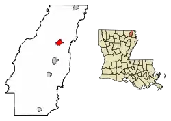 Location of Oak Grove in West Carroll Parish, Louisiana.