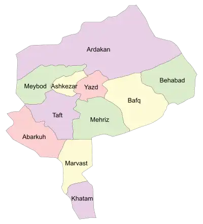 Location of Marvast County in&nbsp;Yazd&nbsp;province (bottom, yellow)