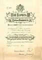 Bestowal document for the Order from the reign of Boris III.