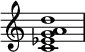 {
\override Score.TimeSignature #'stencil = ##f
\relative c' {
\clef treble \time 4/4
<c es g a d>1
} }