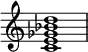 {
\override Score.TimeSignature #'stencil = ##f
\relative c' {
\clef treble \time 4/4
<c e ges bes d>1
} }