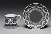 Neoclassical coffee cup with saucer; circa 1790; jasper ware with relief decoration; diameter: 13.6&nbsp;cm; by the Wedgwood Factory (England); Cleveland Museum of Art