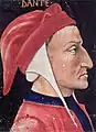 Dante representado en una miniatura, fechada con posterioridad a 1436