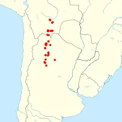 Distribución de Akodon caenosus en Argentina y Bolivia.Anderson, 1997, p. 422; Jayat et al., 2010, p. 25