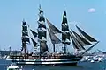 El barco italiano Amerigo Vespucci en la Bahía de Nueva York durante la celebración (4 de julio de 1976).
