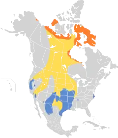 &nbsp;&nbsp;&nbsp;&nbsp;&nbsp;Área de nidificación&nbsp;&nbsp;&nbsp;&nbsp;&nbsp;En vuelo migratorio&nbsp;&nbsp;&nbsp;&nbsp;&nbsp;Área de invernada