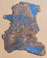 Árabes sitiando la ciudad de Samarcanda, capturada en el 722 d. C.. Palacio de Devastich (706-722&nbsp;d.&nbsp;C.), mural Penjikent.