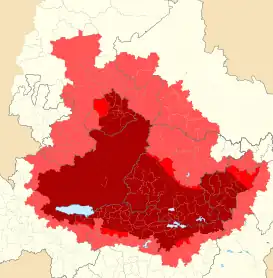 alt= Mapa del Bajío con base en la definición geográfica. Mapa del Bajío con base en la división política municipal.
Zona de influencia.