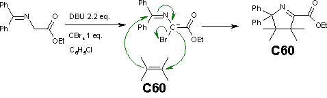 Reacción de Bingel con N-(Difenilmetileno)glicinato Ester