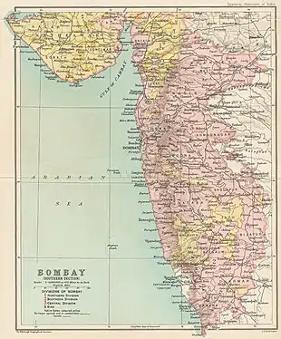 Presidencia de Bombay en 1909, porción del sur.