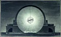 Proyecto del Cenotafio de Newton, sección y vista nocturna, de Étienne-Louis Boullée 1784.