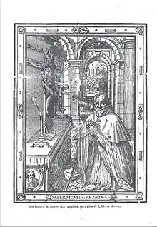 Grabado xilográfico (1617) del sacerdote de Lumbier Miguel López de Grez a los 66 años de edad