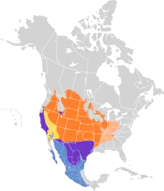 Área de nidificación Área de nidificación (poco común) Presente todo el año En vuelo migratorio Área de invernada