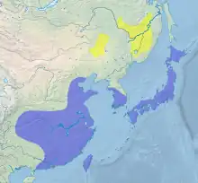alt=Distribución de C. boyciana

&nbsp;&nbsp;&nbsp;&nbsp;&nbsp;Zona de anidación
&nbsp;&nbsp;&nbsp;&nbsp;&nbsp;Zona de invernada