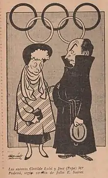 Clotilde Luisi junto a José María Podestá. Caricatura realizada por Peloduro